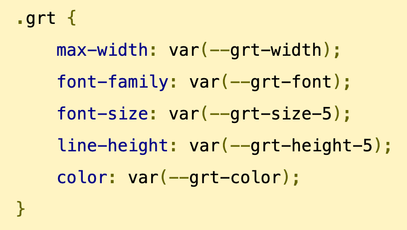 Custom properties within GRT CSS